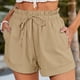 thumbnail image 2 of Pantalones cortos de mujer con cintura elástica, pantalones cortos con volantes, dobladillo enrollado con cordón, pantalones casuales, pantalones de verano de color puro, 2 of 5
