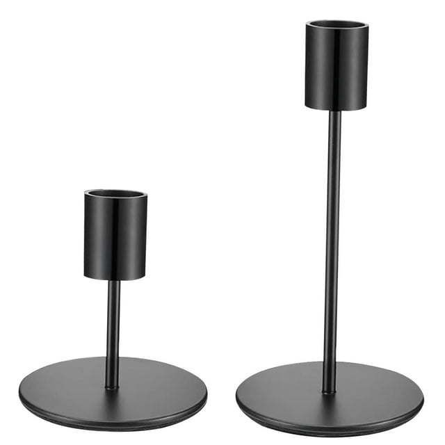 2 candelabros cónicos de metal resistentes y sencillos, estilo retro, para bodas, cenas, fiestas, salas de estar, decoración del hogar Negro