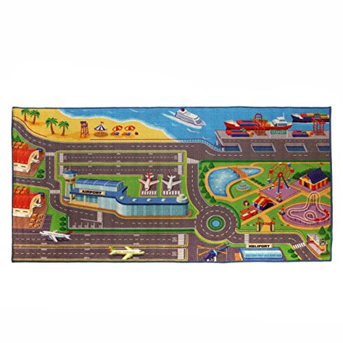 IQ Toys Kids City Playmat Road Rug Traffic Airport Beach Amusement Carpet for Matchbox Cars 36 X
