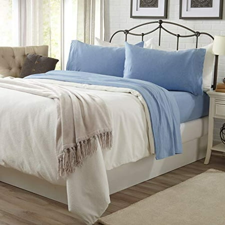 Jersey Knit Sheets All Season Soft Cozy King T Shirt Cotton Heather Bed Sheet Set Sky Blue Canada Heather Cotton Jersey Bed Sheet Set, Jersey Cotton King Bed Sheets