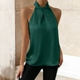 thumbnail image 2 of Bovemsi Women's Satin Neckholder Tank - Solid Green Sleeveless, Lightweight Comfortable Summer Top, Party/Travel Outfit Camisole, 2 of 5
