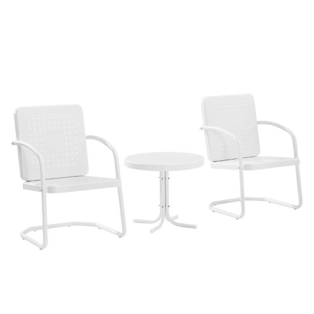 Crosley Furniture Bates Ensemble de 3 Pcs de Chaises d'Extérieur en Métal, Fini Blanc Lustré