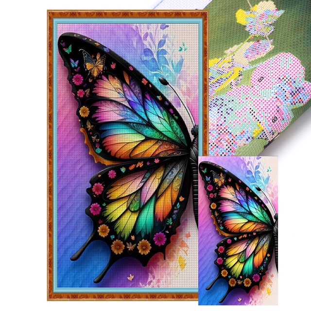 Cuadros Decorativos Hilo de bordar Kit completo de punto de cruz de mariposa impresa de 11 quilates de algodón ecológico Wdftyju embutido en tela