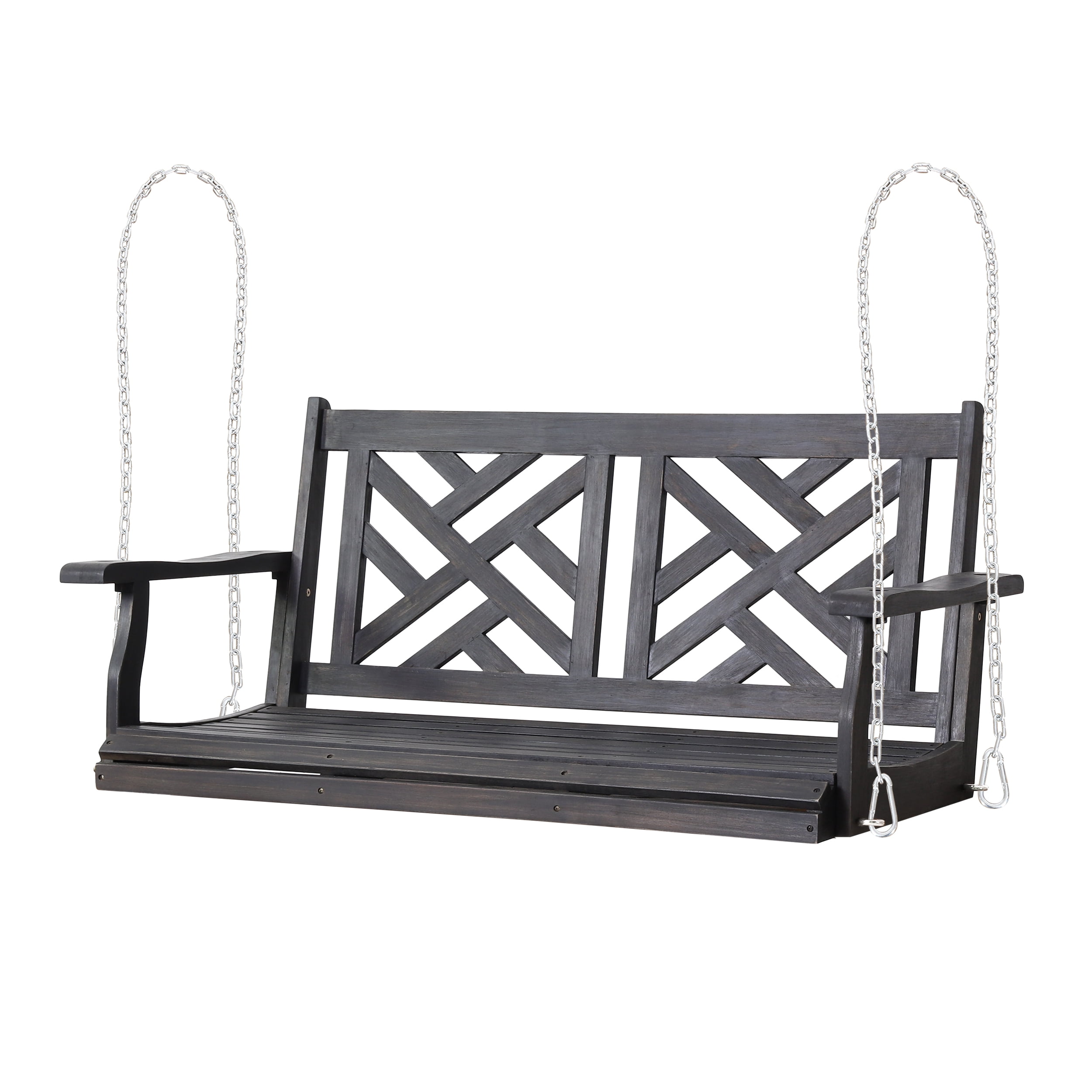 Kessler Acacia Wood Outdoor Hanging Porch Swing, Dark Gray
