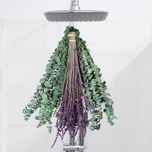 Real Eucalyptus for Shower Hanging Dried Eucalyptus Stems for Shower with Natural Real Live Lavender Bundle 17''