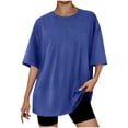 thumbnail image 4 of Blmnix Women T Shirt Cotton Oversized Casual Raglan Tshirts Crew Neck Blue Elbow-Length Summer Tops for Women Under $10,L, 4 of 5