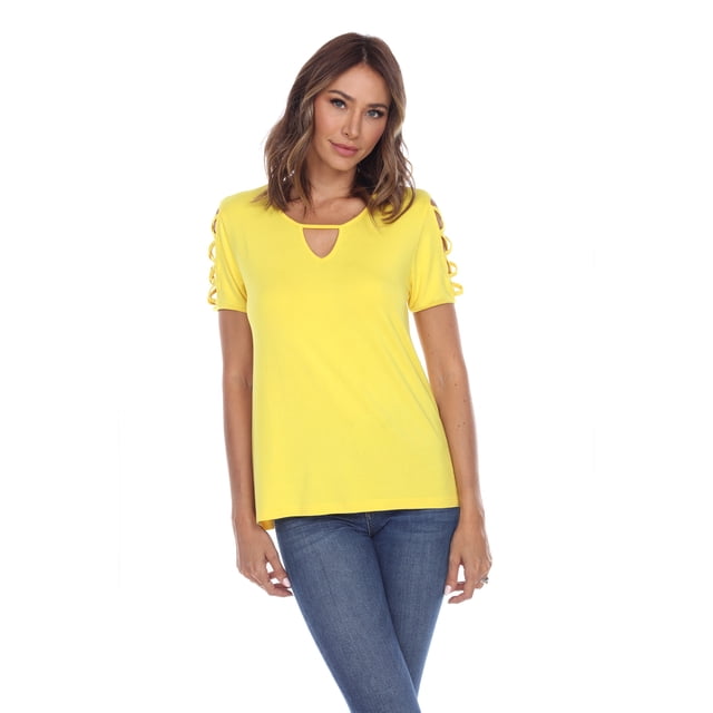 White Mark Women's Keyhole Neck Cutout Short Sleeve Top