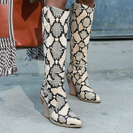 

WQJNWEQ Women Boots Large s Fall/Winter Pointed Shaped Wedge Heel High Heel Serpentine Print Long Sleeve Anti-Slip Comfort