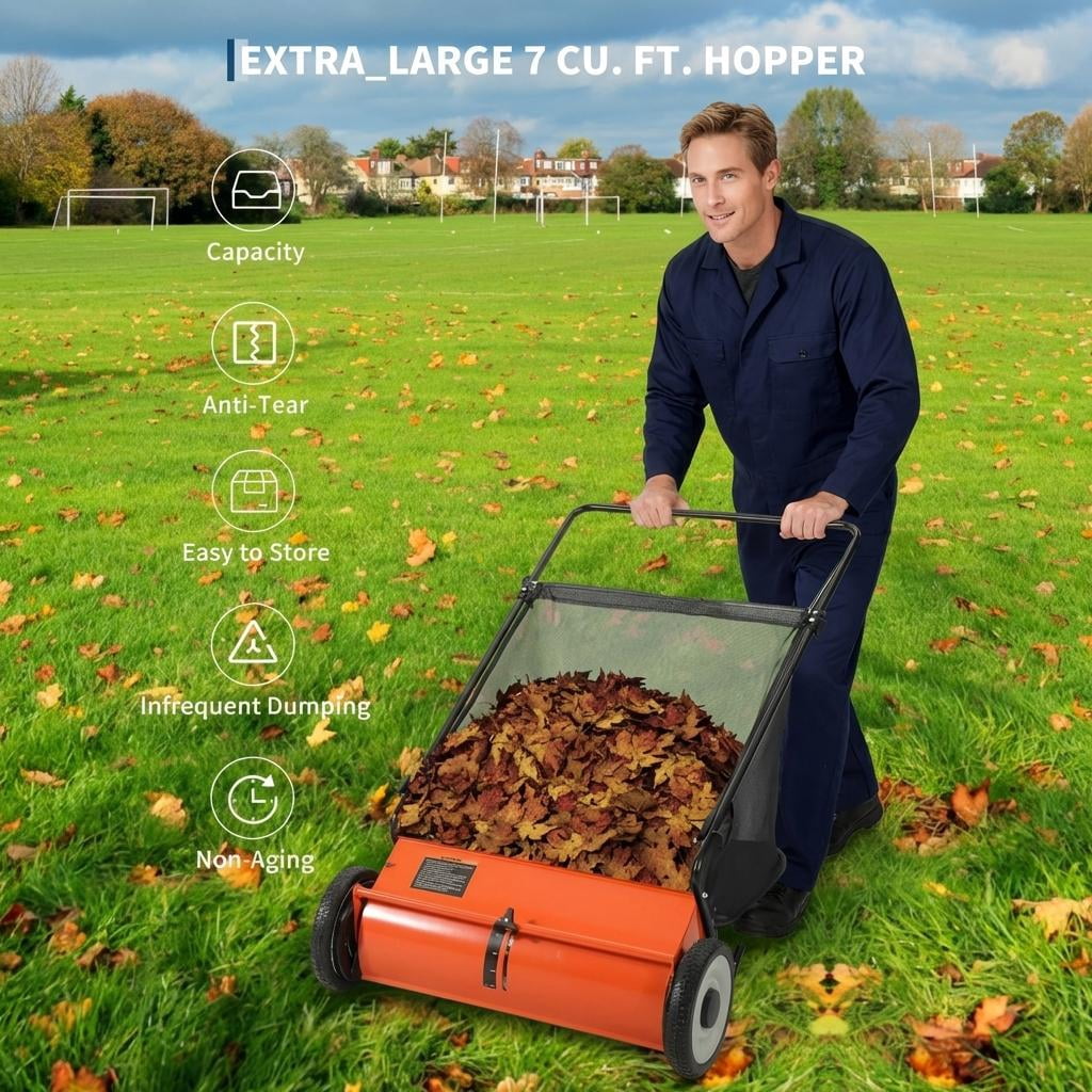21 Inch Heavy Duty 4-Brush Push Lawn Sweeper, 3.5 Cu.Ft Large Collection Bag for Yard, Garden Cleanup