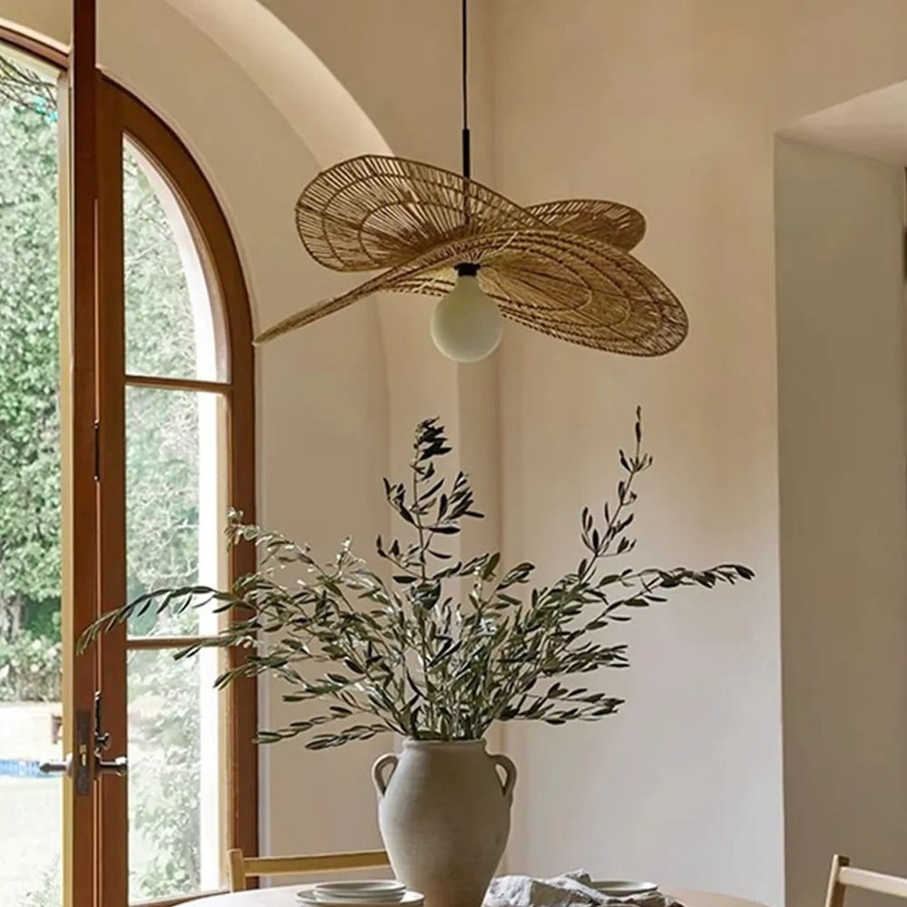 UEEYAC Handwoven Wabi-sabi Rattan Pendant Light Retro B&B Bedroom Living Room Creative Restaurant Chandelier