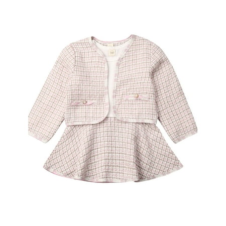

Sunisery Toddler Baby Girls Winter Clothes Long Sleeve Plaid Coat Tops+Tutu Dress Autumn Kids Girl Formal Outfits Set Pink 4T
