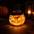 thumbnail image 4 of Halloween Pumpkin Witch Hat Lamp, Orange Resin Tabletop Night Light with Warm LED Glow, Spooky Decor for Bedroom Desk Bar Mantel Party Home, 4 of 5