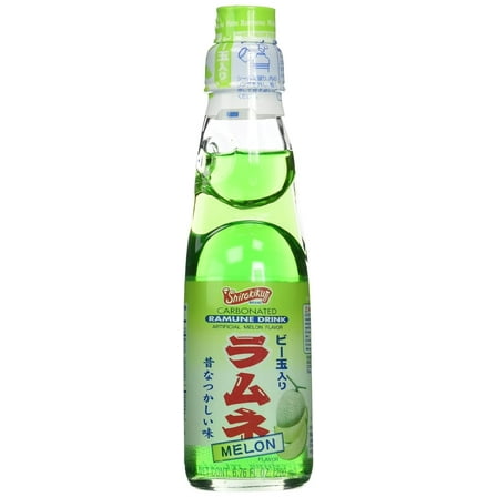 Shirakiku Ramune Soda – Melon Flavor, 6.76 fl oz (Pack of 3) | Japanese Carbonated Soft Drink in Marble-Top Glass Bottles