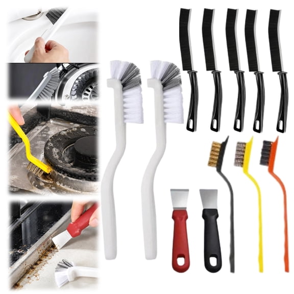 Crevice Cleaning Brush 12-Pack - Heavy Duty Hard Bristle Gap Brush for Deep Cleaning - Ultra-Thin Window Track Cleaning Tool for Shower Grout, Sliding Doors, Baseboards & Auto Detailing