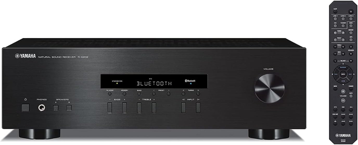 Restored Yamaha R-S202 Stereo Receiver with Built-In Bluetooth Connectivity, Up to 100W Per Channel at 8 Ohms (Black) (Certified Refurbished)