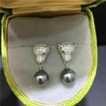 thumbnail image 3 of K-KED stunning 10-11mm tahitian round black green pearl dangle earring 925s, 3 of 3