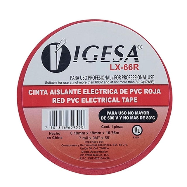 Pack De 2 Cinta Aislante Retardante Flama 16.76M Rojo