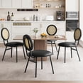 thumbnail image 2 of Qinaqin Set de 4 Negro Metálico cm Profundidadining Chairs con Alturaand- Anchooven Rattan Backrest y Cuero Sintético Seat, 2 of 6