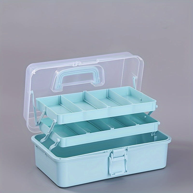 General 3-Layer Multifunctional Craft Storage Box with Adjustable Dividers, Portable Foldable Storage Bin for Art Supplies Tools Medicine, Durable Plastic, Pink/Green/White