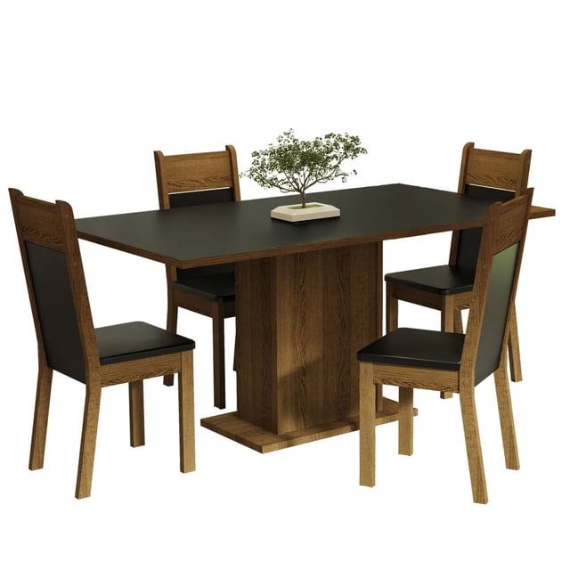 Juego de Comedor Madesa Mesa con Encimera de Madera 4 Sillas Negro Marrón