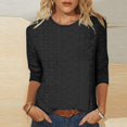 thumbnail image 2 of ZQGJB Womens 3/4 Length Sleeve Tops Dressy Summer Crewneck Pullover Trendy Lace Crochet Eyelet Basic Tees Shirt Lightweight Soft Cotton Blouse Z-Black XXL, 2 of 6