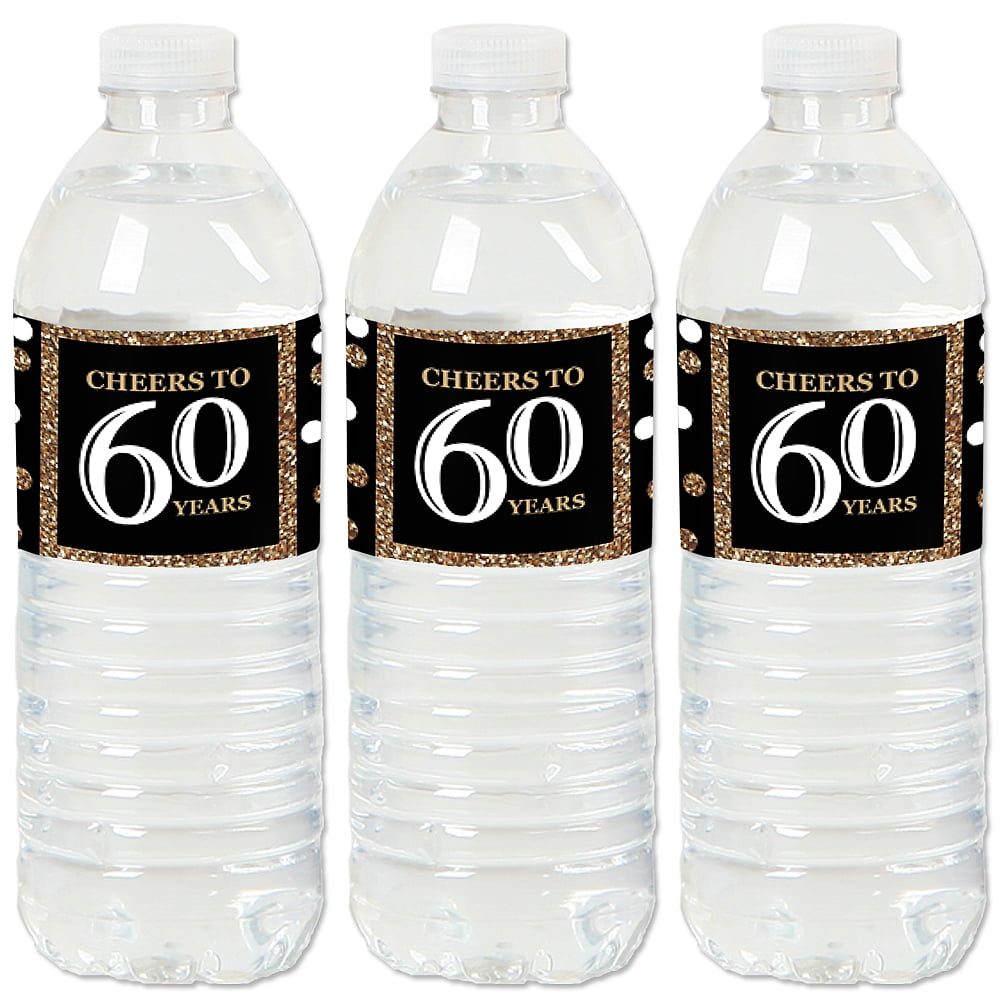 Adult 60th Birthday - Gold - Birthday Party Water Bottle Sticker Labels