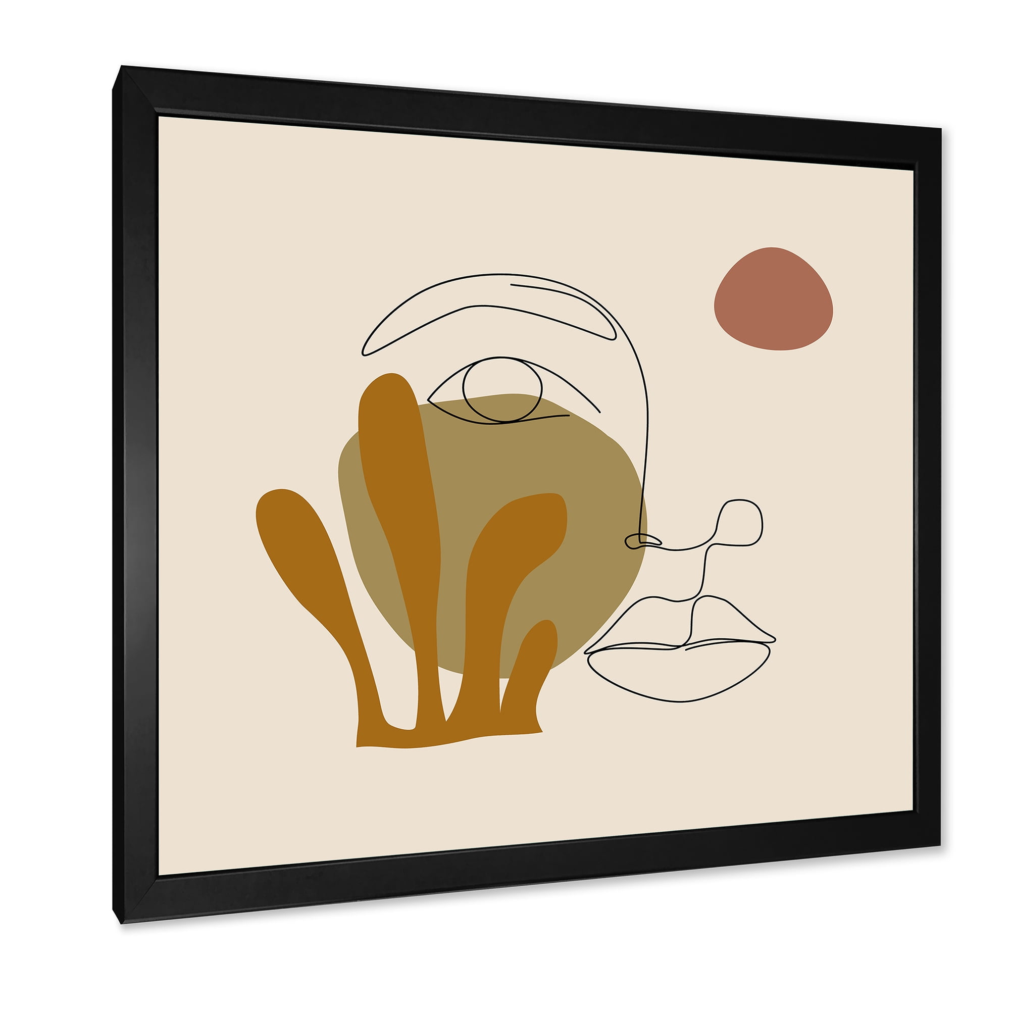 Designart 'One Line Art Portrait of Female In Terracotta Tones' Modern Framed Art Print