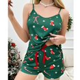 thumbnail image 1 of Pijamas de Navidad para mujer, camisola transpirable, pantalones cortos, palo de caramelo, estampado de nieve, ropa para el hogar de dos piezas, se puede usar en el exterior, 1 of 3