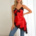 thumbnail image 2 of COMVALUE Women's Satin Lace Dress Asymmetric Cocktail Mini Dress Layering Essentials Elegant Dresses Date Night Outfits Red Size XL, 2 of 6