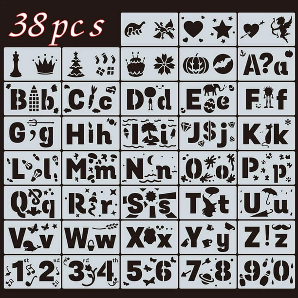 38pcs Letter Stencils For Painting On Wood Reusable Plastic Alphabet Stencils With Calligraphy Font Upper And Lowercase Letters Numbers And Signs 4 X7 Walmart Com