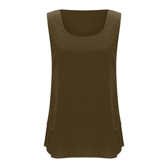 LLYWEY Women's Linen Scoop Neck Tank Top - Layered Solid Color Flowy Casual Loose Sleeveless Summer Tanks