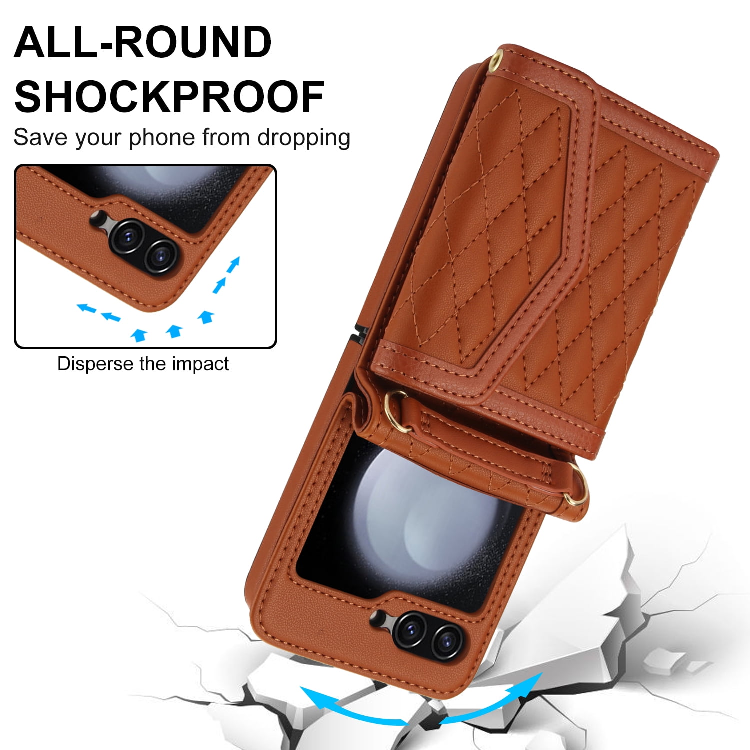 for Motorola Razr 60 / Motorola Razr 2025 Elegant Case Wallet for Women, 4 Card Holder & Shoulder Strap & Wristlet Flip PU Leather Phone Case with RFID Blocking, Brown