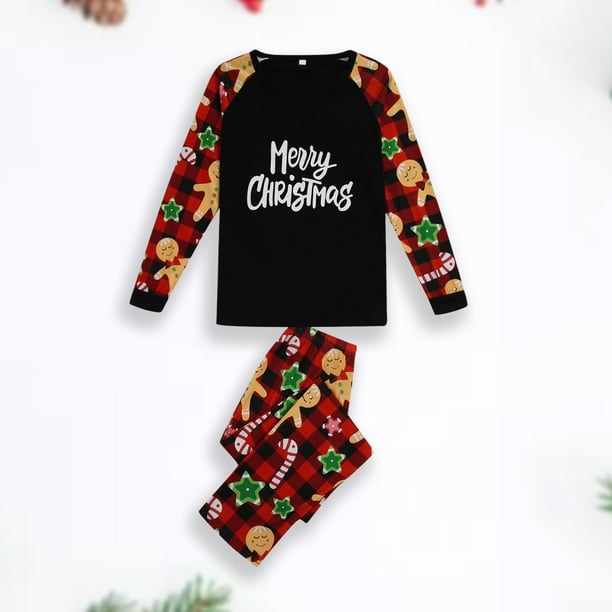 Conjunto de ropa de dormir de estilo navideño estampado con cuello redondo y pantalones superiores de manga larga para la familia FLhrweasw Para estrenar