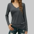 thumbnail image 2 of BLVB Womens T Shirts V Neck Long Sleeve Shirt Casual Tunic Tops Soft Solid Color Basic Tee Spring Fall Outfits, 2 of 5