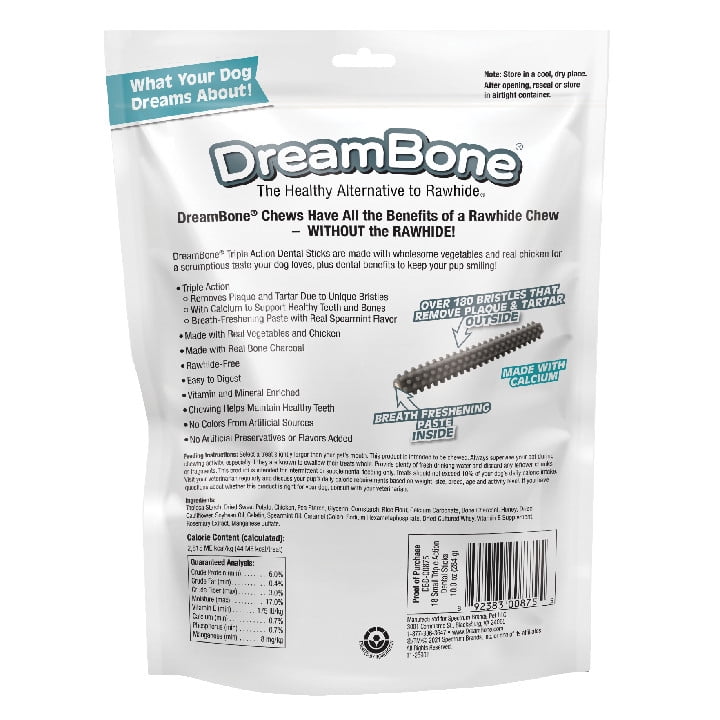 DreamBone Triple Action Dental Sticks Made with Bone Charcoal, Rawhide-Free Chews for Dogs, 18 Count