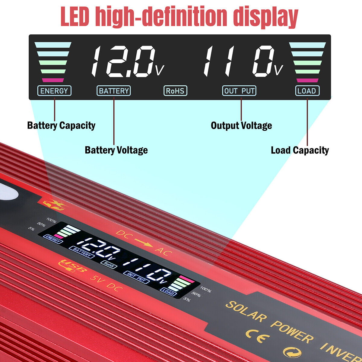 7000W Inversor de corriente para Carro Auto Convertidor solar DC 12/24V a AC110V