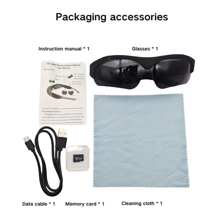 1080P high-definition smart video glasses with 32GB memory card - 120° wide-angle lens, 180-minute battery life, rechargeable lithium polymer battery, suitable for recording during sports, cycling,