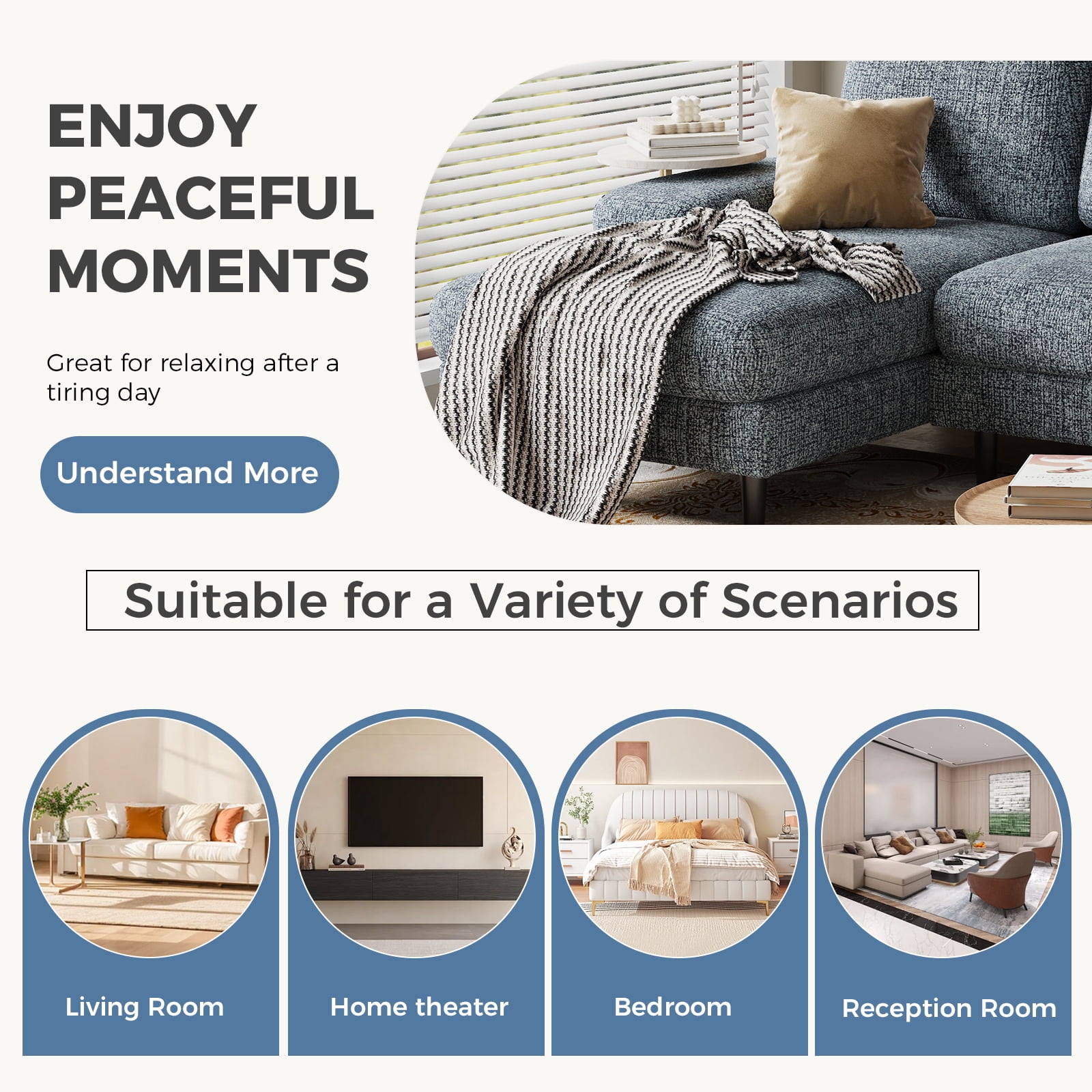 CONCETTA U Shaped Sectional Sofa Couches with Double Chaise 4-Seat Set, Chenille Fabric Cushion for Living Room Home Furniture, Dark Grey