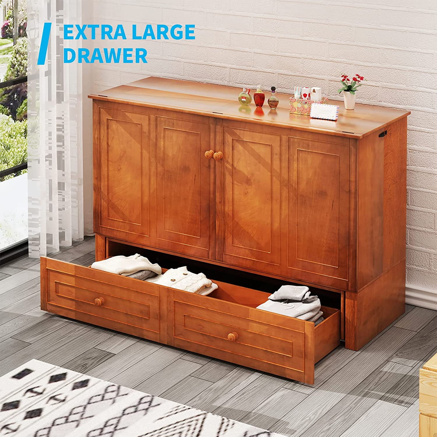 Mjkone Modern MutiFunctional Pine Bed, Murphy Chest