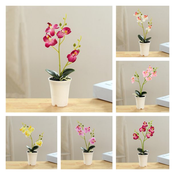 Windfall Artificial Orchid with Vase Flowers for Table Centerpieces,Vivid Orchid Phalaenopsis