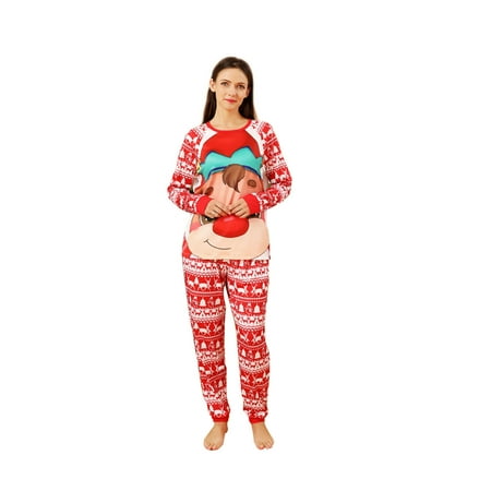 

BELLZELY Family Christmas Pajamas Clearance Parent-child Warm Christmas Set Printed Home Wear Pajamas 2-piece Mom Set