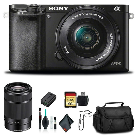 Sony Alpha a6000 Mirrorless Camera +16-50mm and 55-210mm Lenses ILCE6000Y/B +Sof