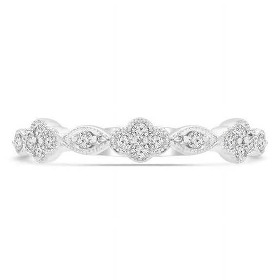 Majesty Diamonds MDR220209-9 0.17 CTW Round Diamond Vintage Clover Semi-Eternity Anniversary Wedding Band Ring in 14K White Gold - Size 9