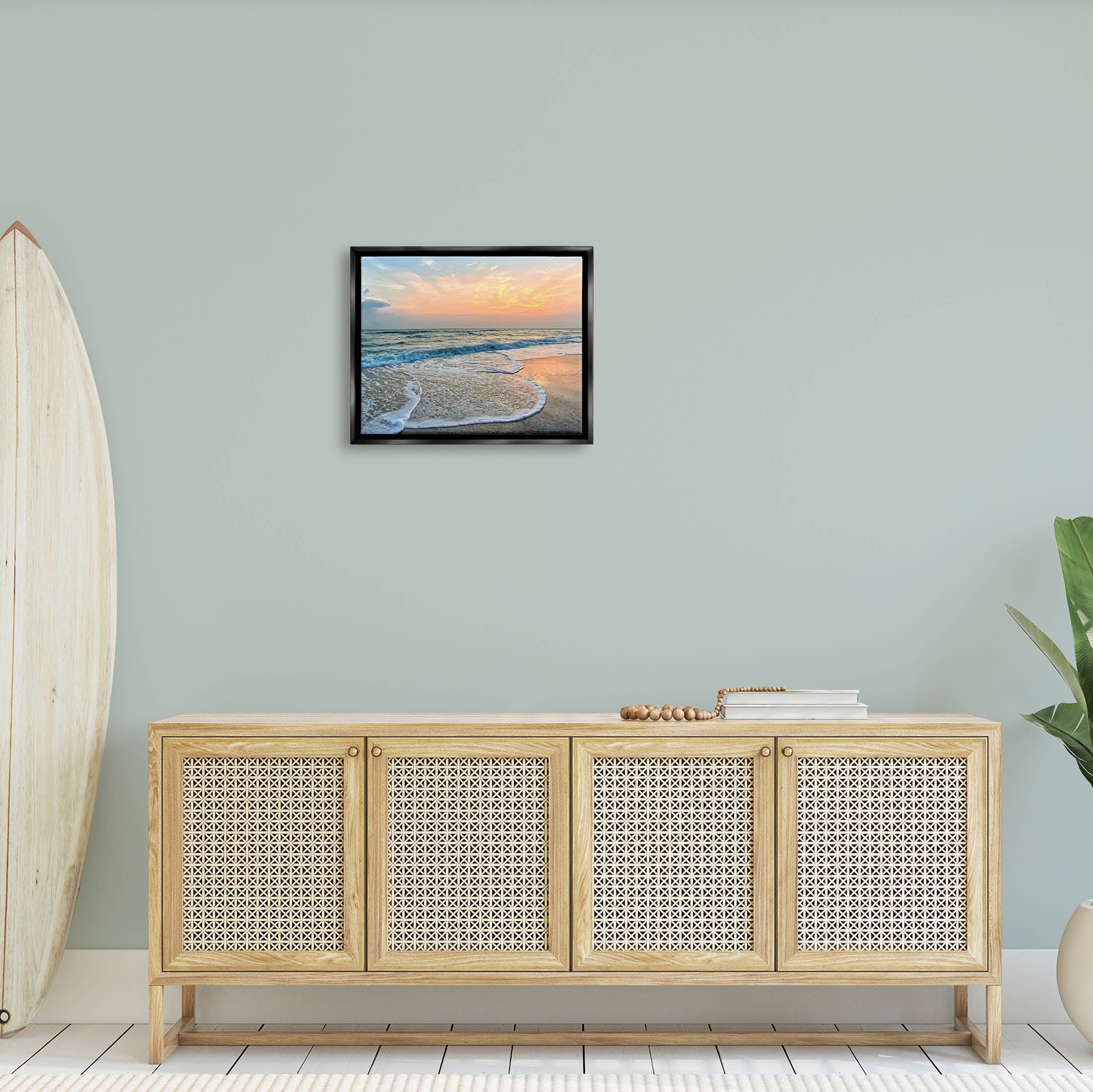 Stupell Industries Vast Panoramic Beach Layered Waves Photograph Jet Black Floating Framed Canvas Print Wall Art, Design by Mary Lou Photography