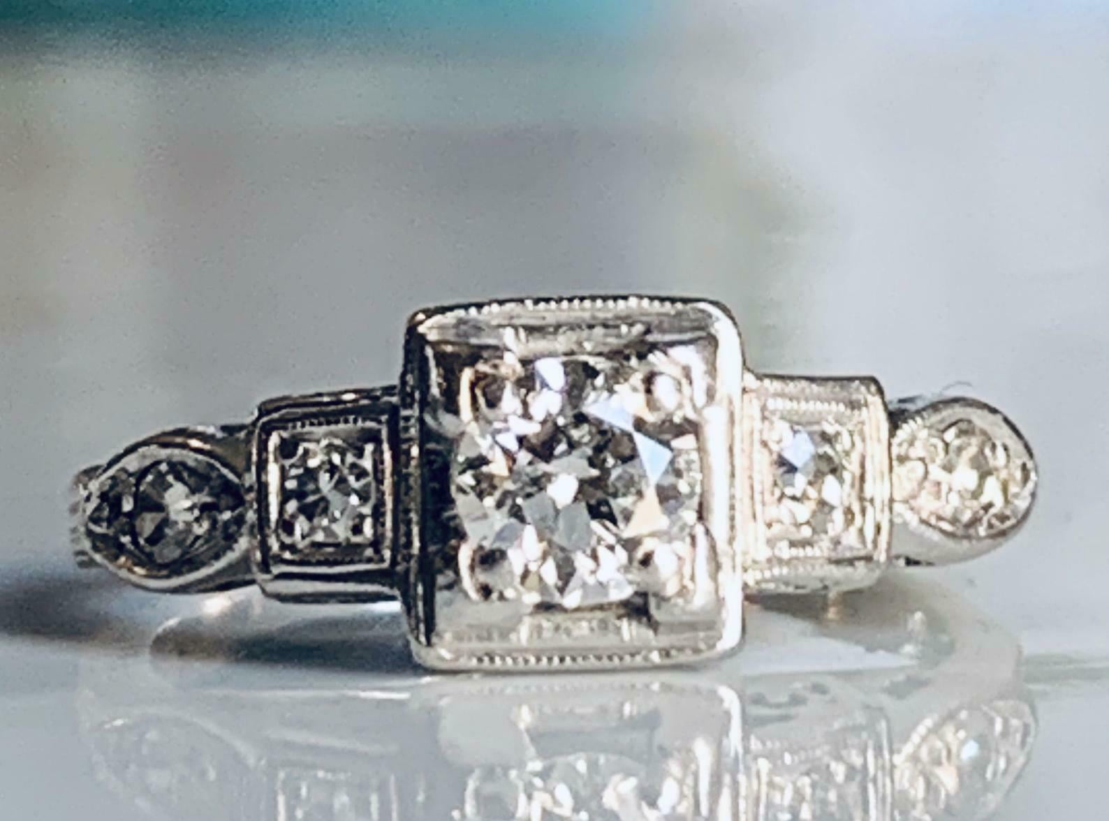 HeartsAndYou 2ct Round Moissanite Milgrain Vintage Inspired Inspired Engagement Ring for Women 18k White Gold over Silver