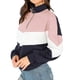 thumbnail image 2 of Jersey con cuello con cremallera Diseño de bloques de color Sudadera informal suave y cómoda con media cremallera Jersey de manga larga para mujer, 2 of 6