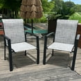 thumbnail image 2 of VRSHWO Stackable All-Weather Metal Outdoor Dining Chairs Set of 2 with UV-Resistant Fabric - Patio & Poolside Use, Black Frame, 400 lbs Capacity, 2 of 9