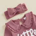 thumbnail image 6 of Cjfdfy Preemie Newborn Baby Girl Fall Outfit, Long Sleeve Little Sister Embroidered Letter Collar Jumpsuit Headwear 2-piece Set Cute Knit Jumpsuit Coming Home Fall Winter Outfit, 6 of 8