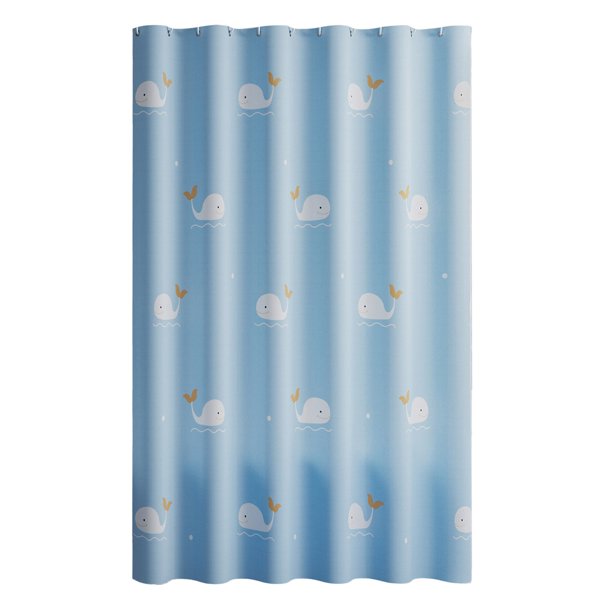Cortina de ducha de plástico impermeable con diseño de delfines azules degradados, para baño, inodoro o cocina, incluye 7 anillos para colgar para una fácil instalación, fácil de limpiar para un bajo