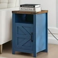 thumbnail image 3 of Navy Blue Farmhouse Nightstand Set of 2, Rustic End Table with Barn Door and Shelf, Bedside Table with Charging Station for Living Room, Bedroom, 3 of 7